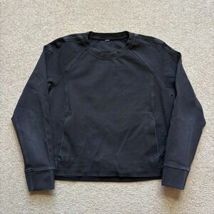 Lululemon Sweatshirt Womens 8 Black Crewneck Raglan Pullover Logo Vent Knit